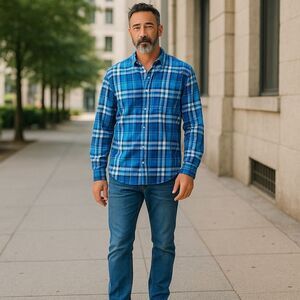 Men’s American Eagle Outfitters Blue Plaid Casual Button Down Shirt Size XL NWT